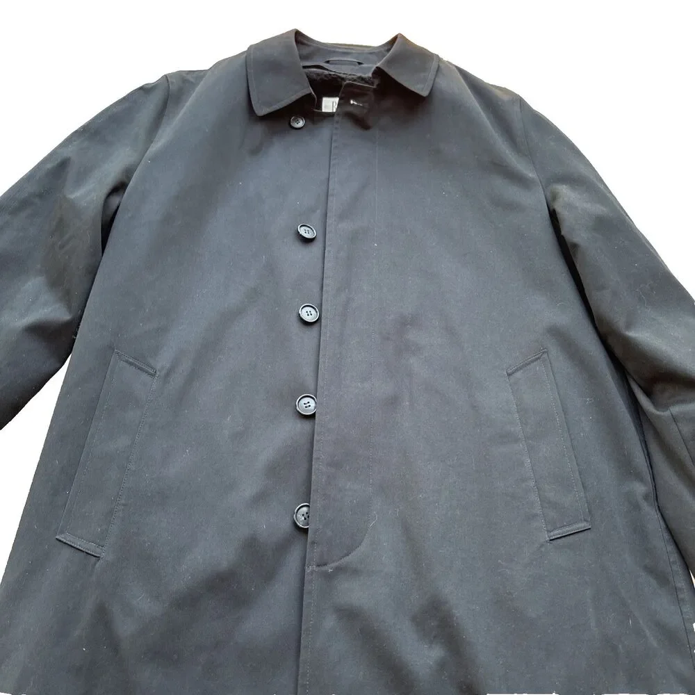 Bill Blass Menswear Black Trench Coat Button Front Zip Out Faux Fur Lining Large